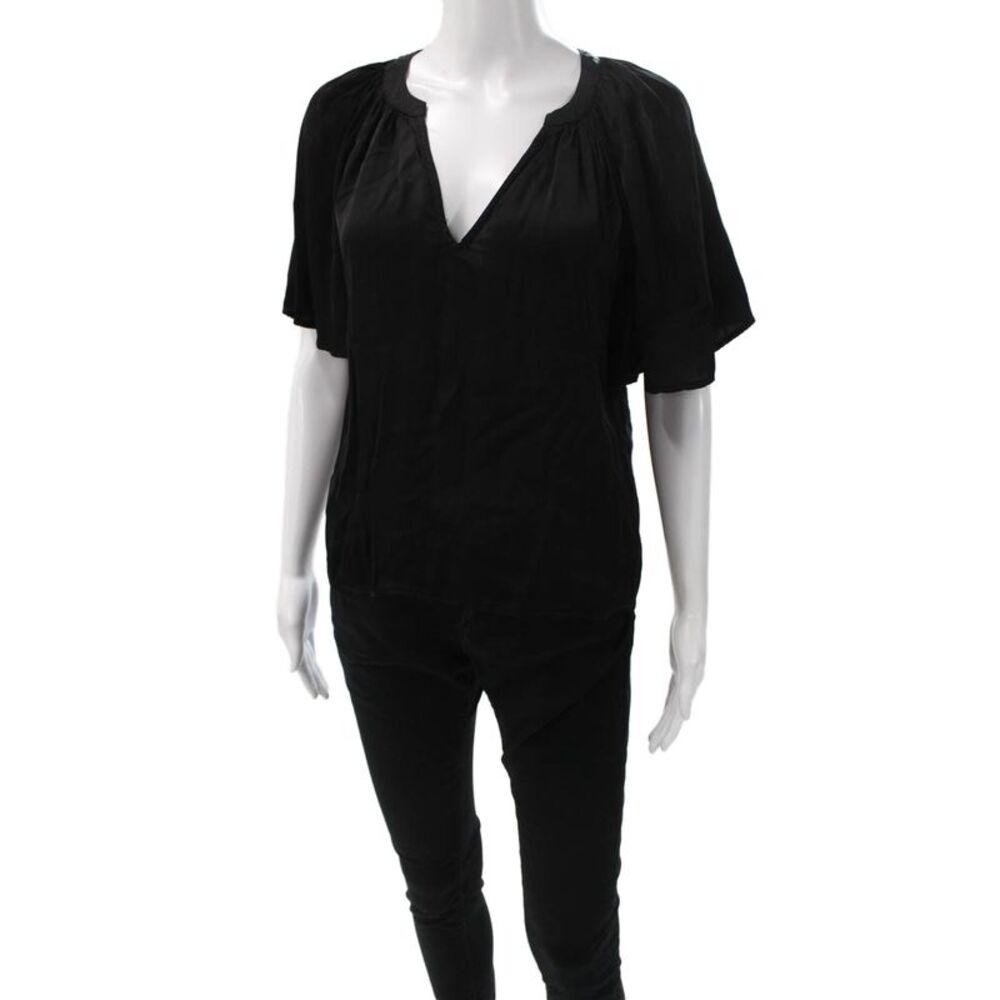 Velvet by Graham & Spencer Women Basic Black V-Neck Short Sleeve Blouse Size XS